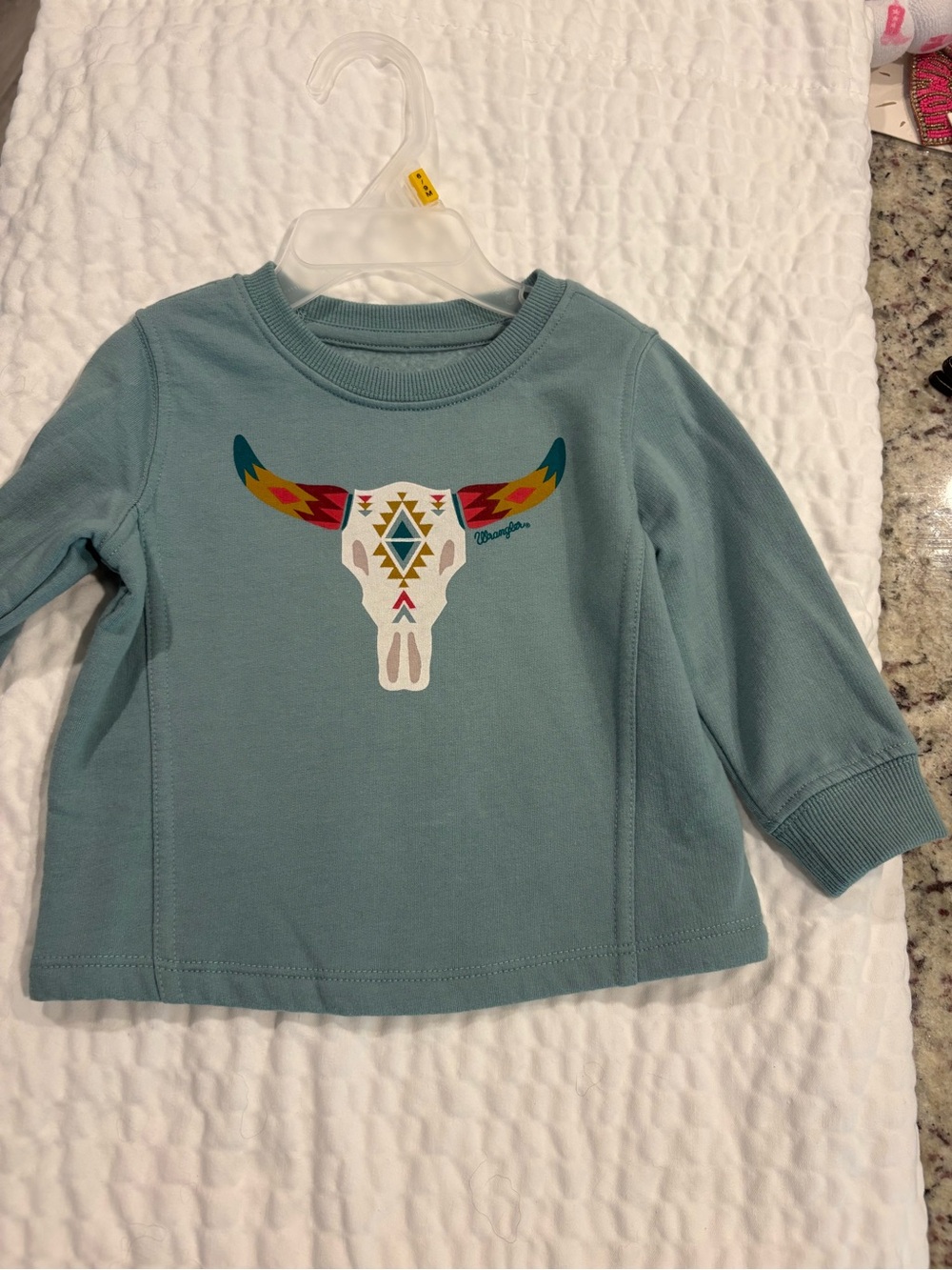 Wrangler Light Blue Southwestern Bull Skull Sweatshirt